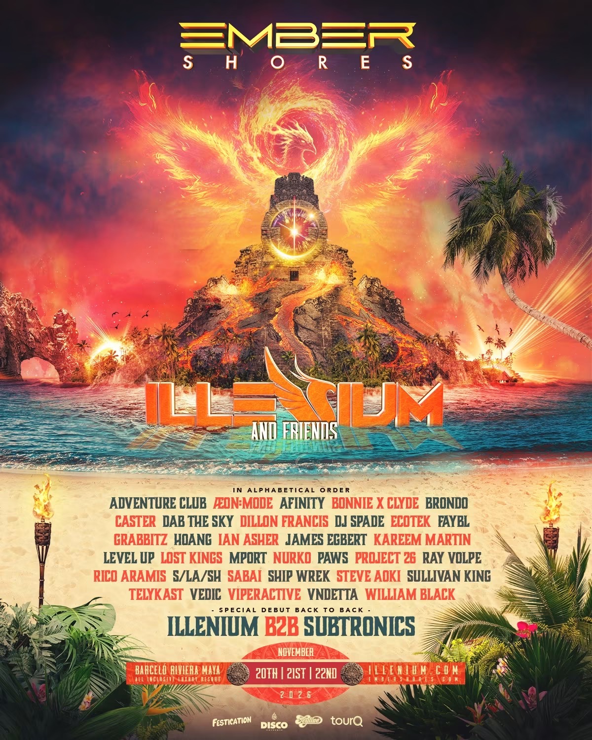 Ember Shores 2026 official lineup flyer, November 20–22 at Barceló Riviera Maya, Mexico