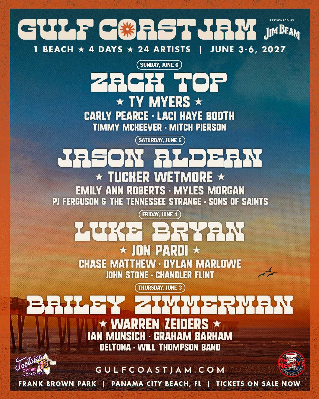 Gulf Coast Jam 2027 official lineup, June 3–6 in Panama City Beach, Florida